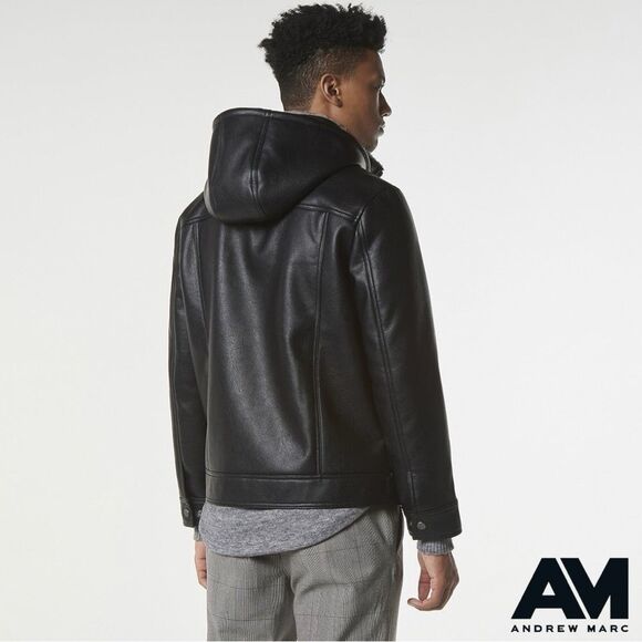 Andrew Marc **NWT**  Men's Jutland Faux Shearling-Lined Moto Jacket in Black - Picture 5 of 10